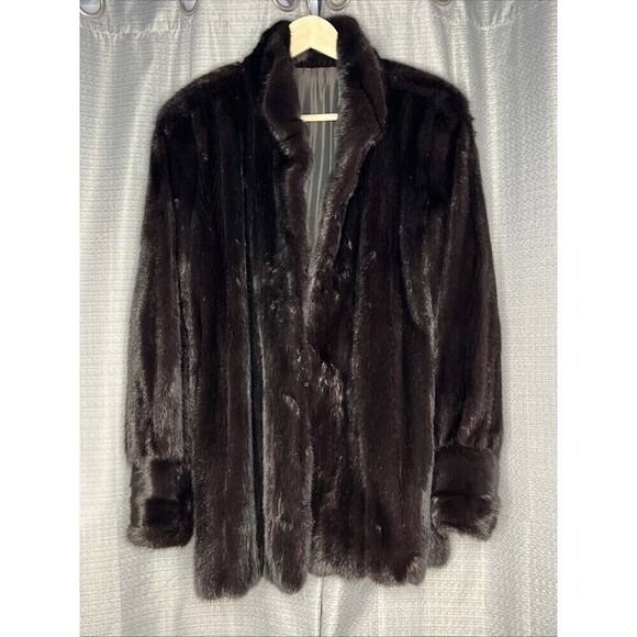 Black Mink Mid Length Swing Coat Size 12 Authentic - Picture 1 of 16